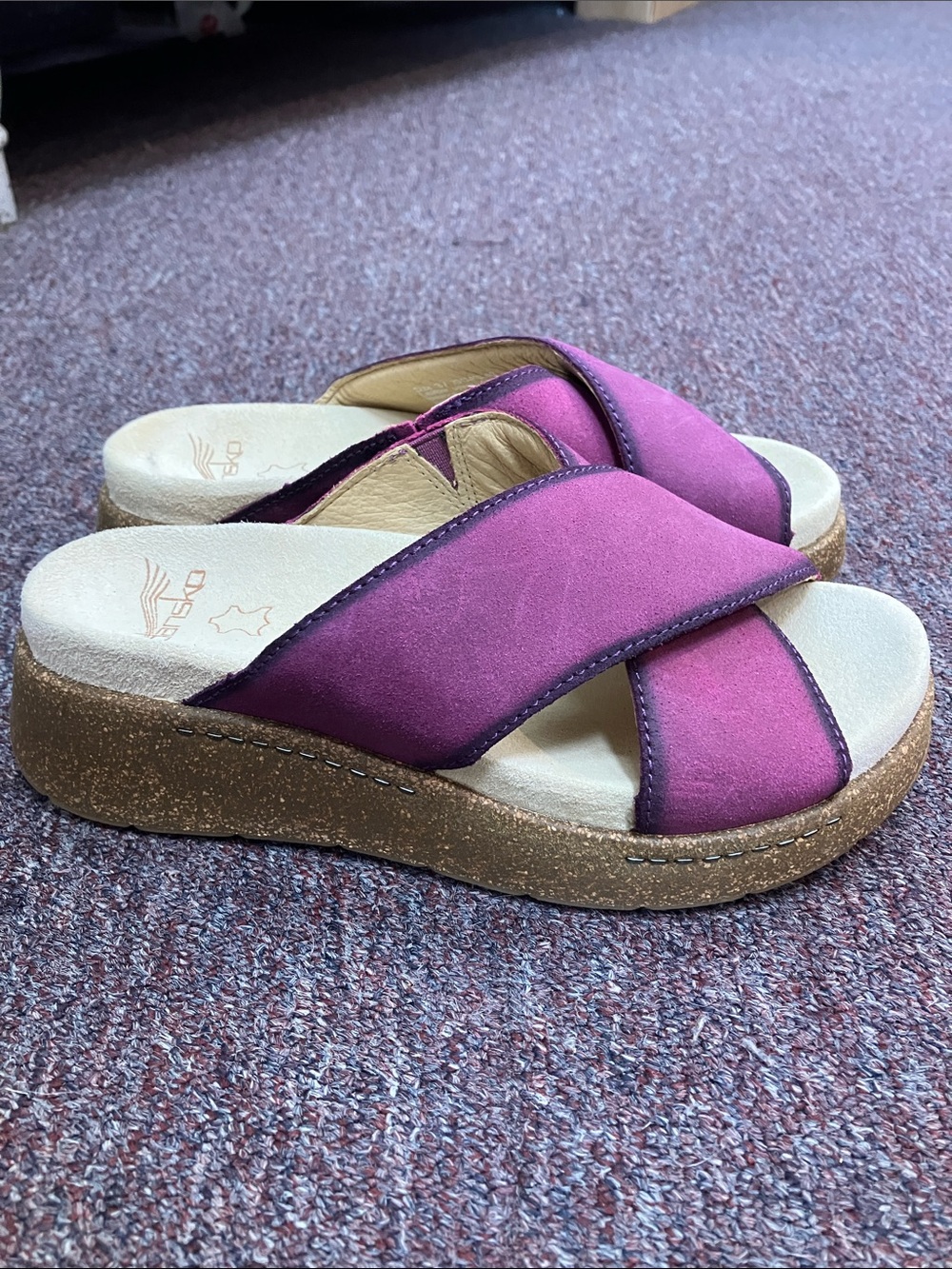 Dansko Bridget Plum Purple Suede Crisscross Wedge Slide Sandals Womens Size 37 - Picture 5 of 8